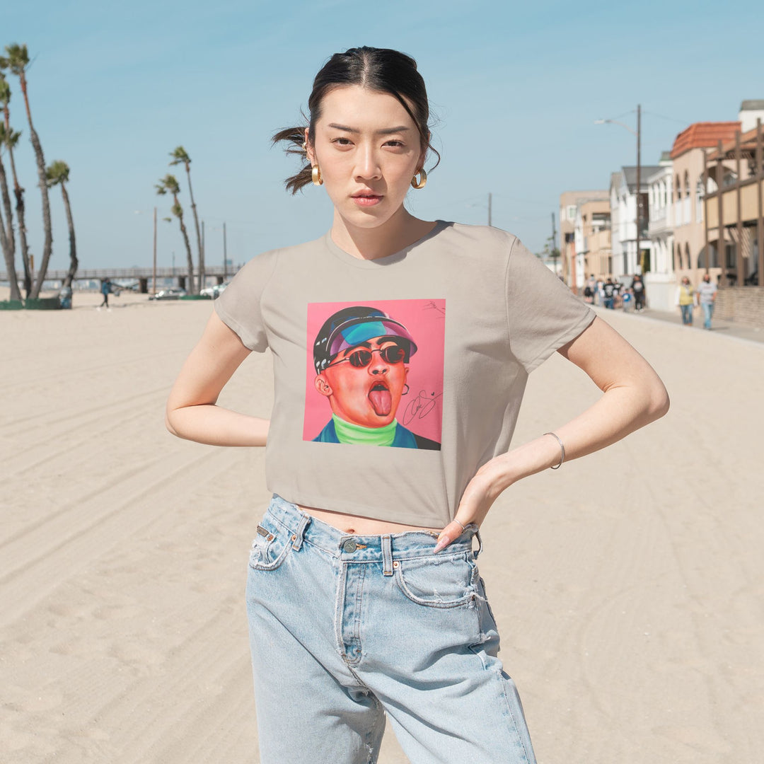 Signature Portrait Women's Flowy Cropped Tee (Inspired by Bad*Bunny)