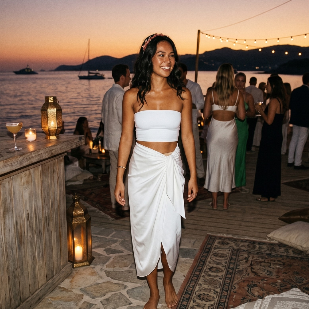 Pearl Union Bridal Sarong  —  White Beach Cover-Up Wrap for Honeymoon & Resort Wear
