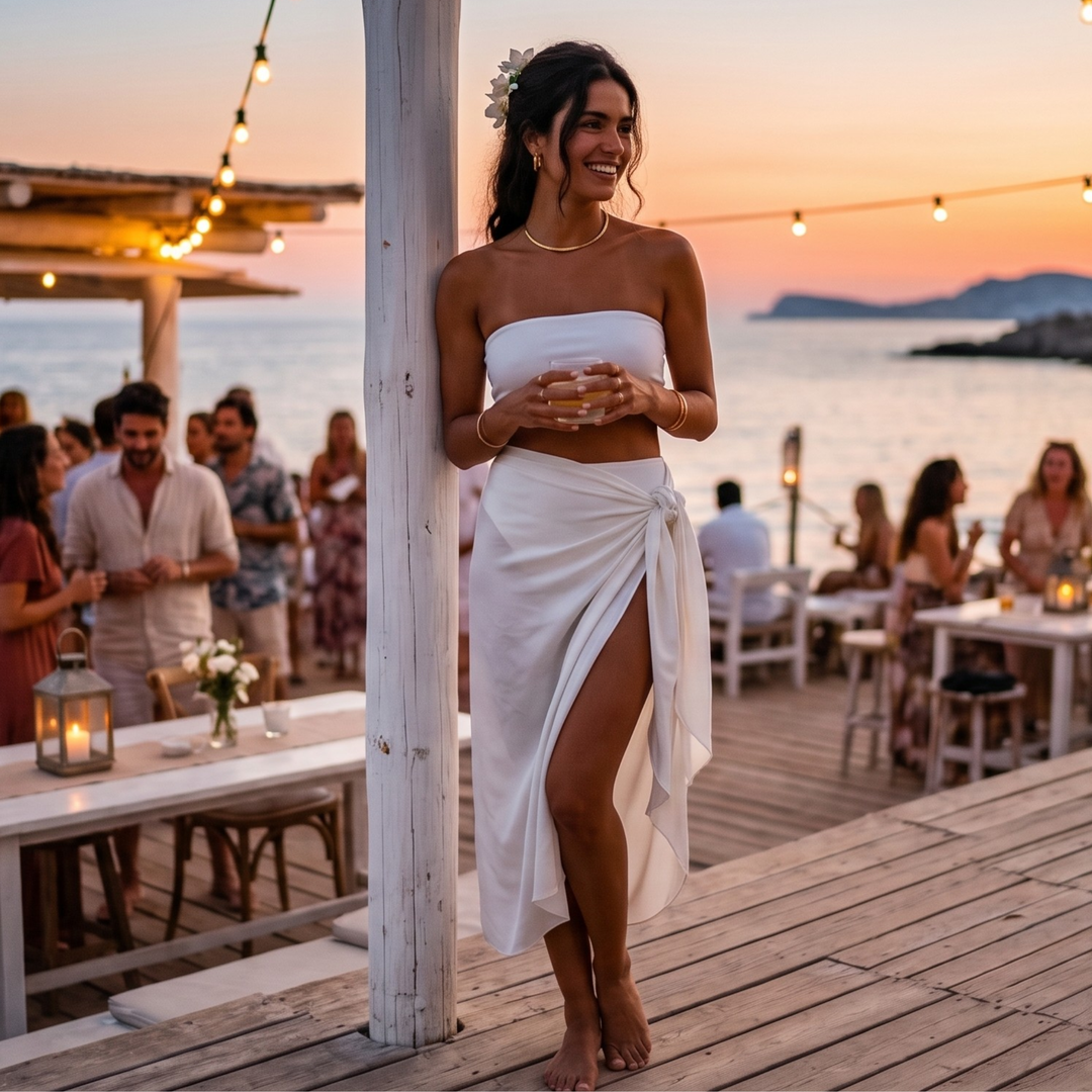 Pearl Union Bridal Sarong  —  White Beach Cover-Up Wrap for Honeymoon & Resort Wear