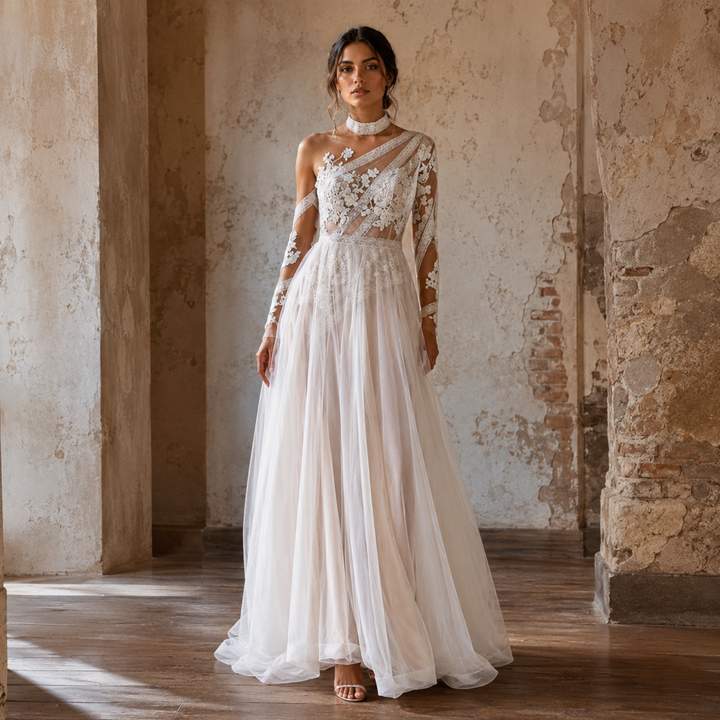 Amalfi Moonlight Lace Bridal Gown
