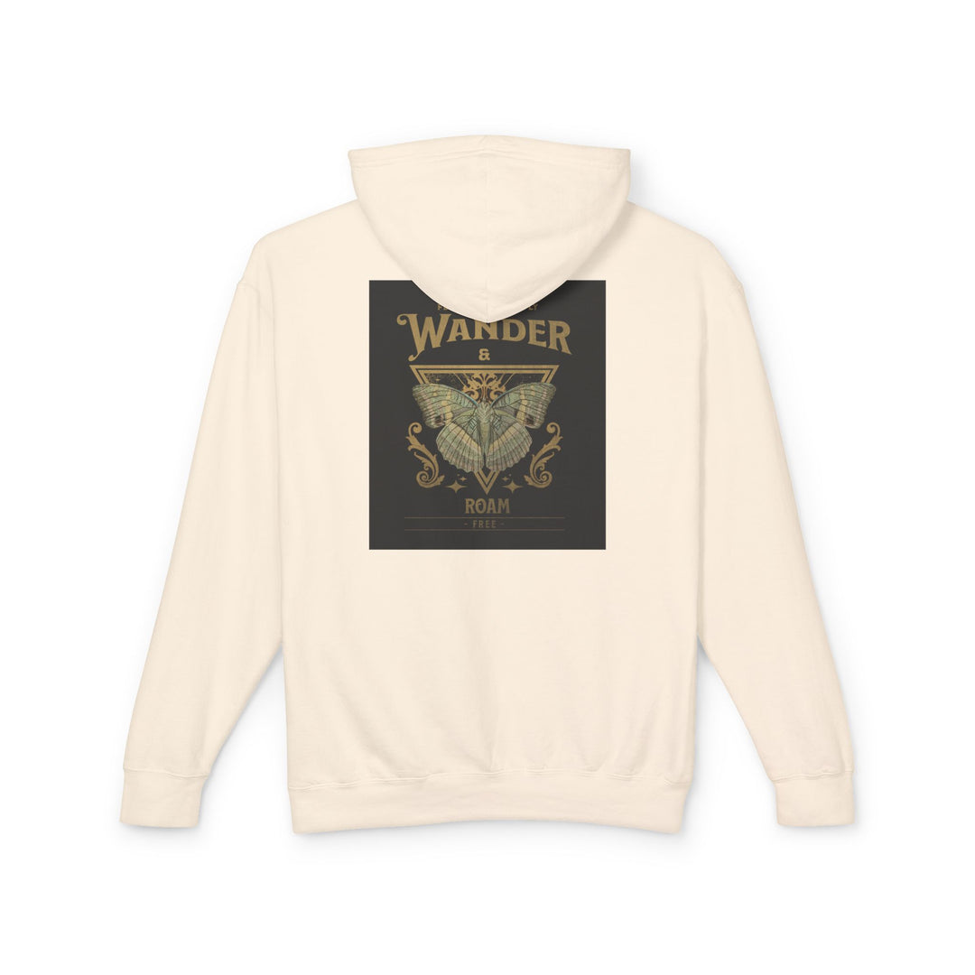 Wander & Roam – Golden Wing Edition, Unisex Lightweight Hooded Sweatshirt (Ivory)