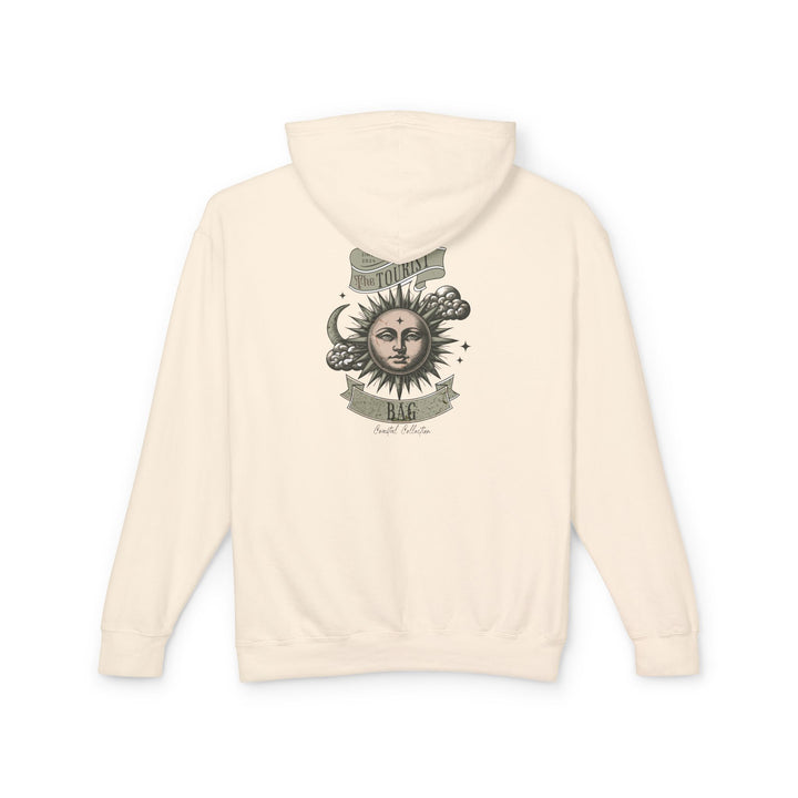 Tides of the Sun & Sea Hoodie – Coastal Celestial Emblem, Unisex Lightweight Hooded Sweatshirt (Ivory)