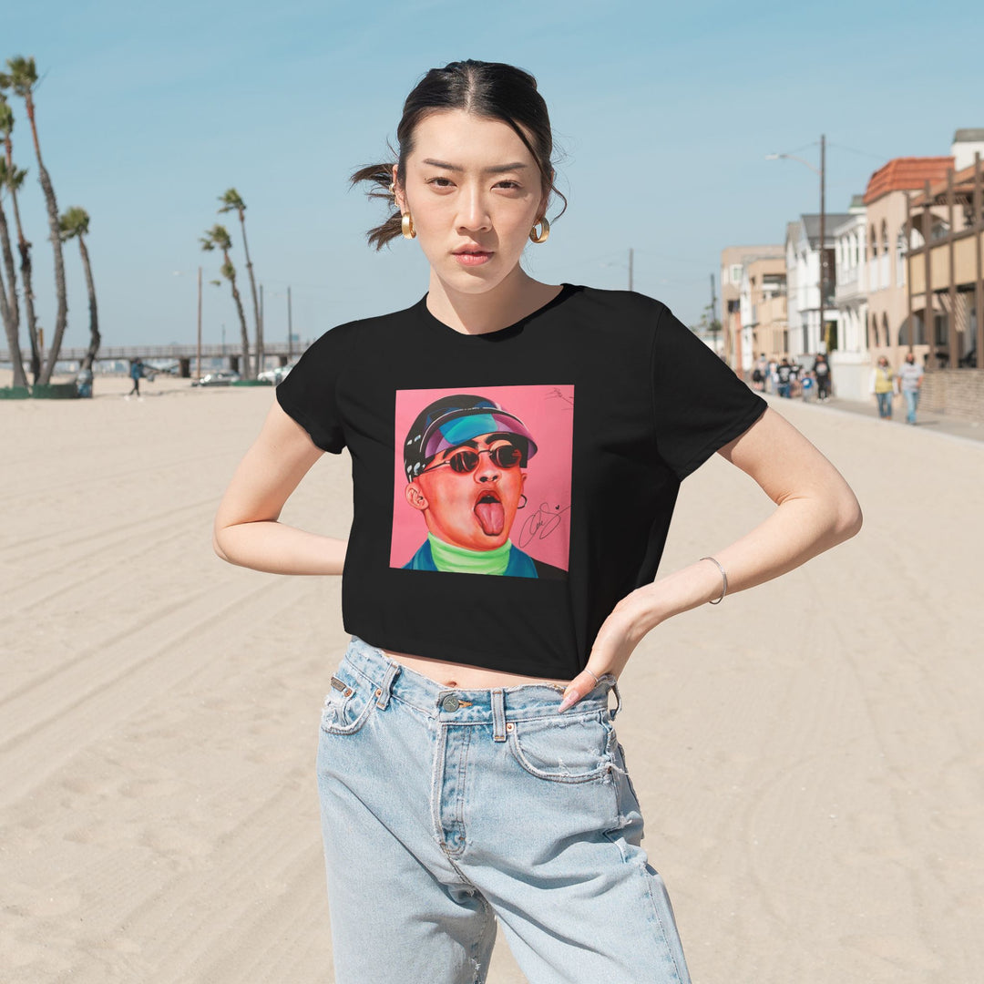 Signature Portrait Women's Flowy Cropped Tee (Inspired by Bad*Bunny)