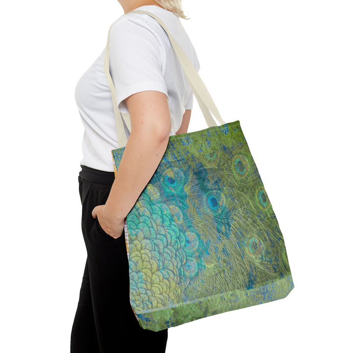 Golden Feather Peacock Tote Bag – Colorful Travel Bag