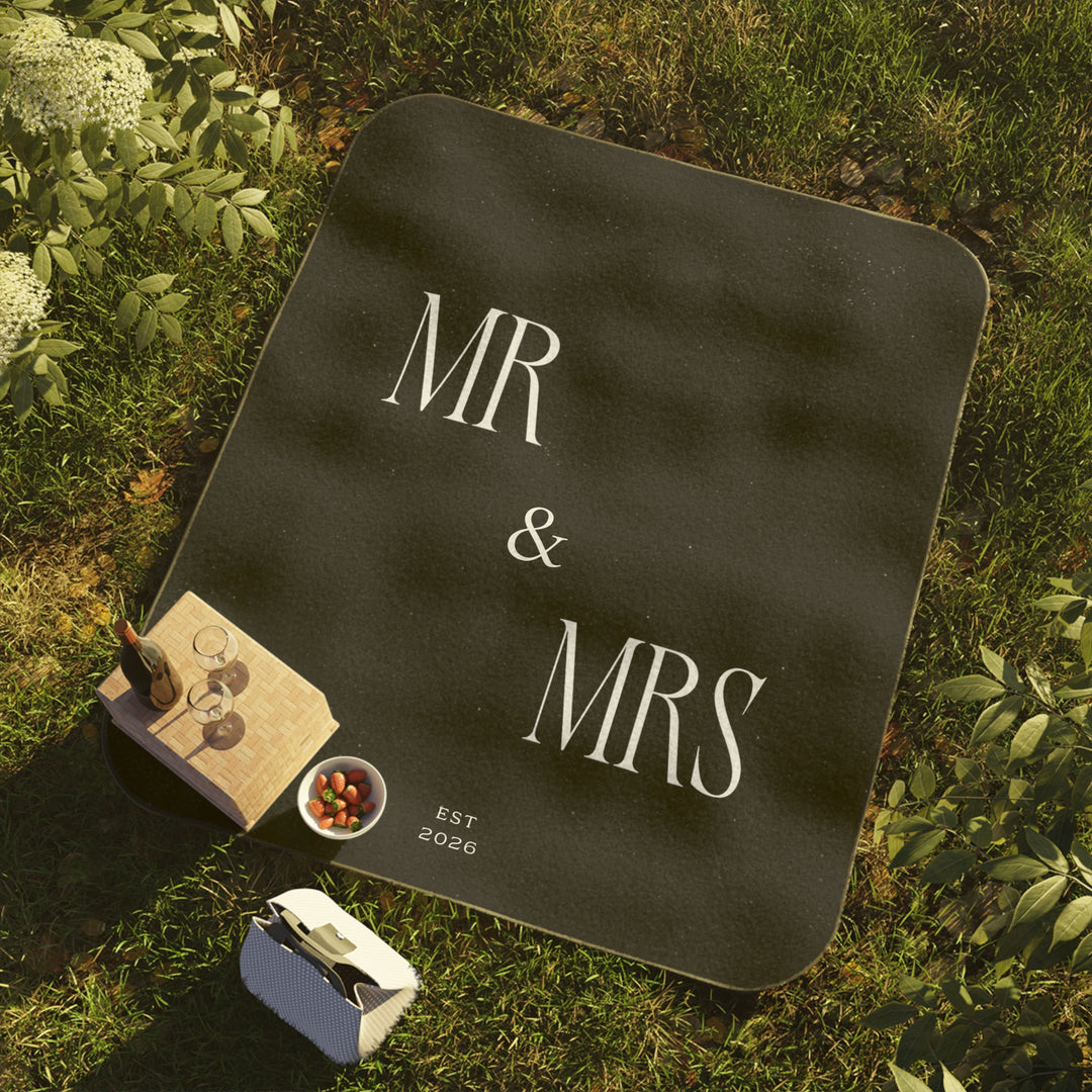 Midnight Union Picnic Blanket  —  Mr & Mrs Est 2026 Honeymoon & Wedding Gift