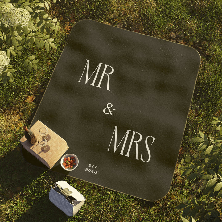 Midnight Union Picnic Blanket  —  Mr & Mrs Est 2026 Honeymoon & Wedding Gift