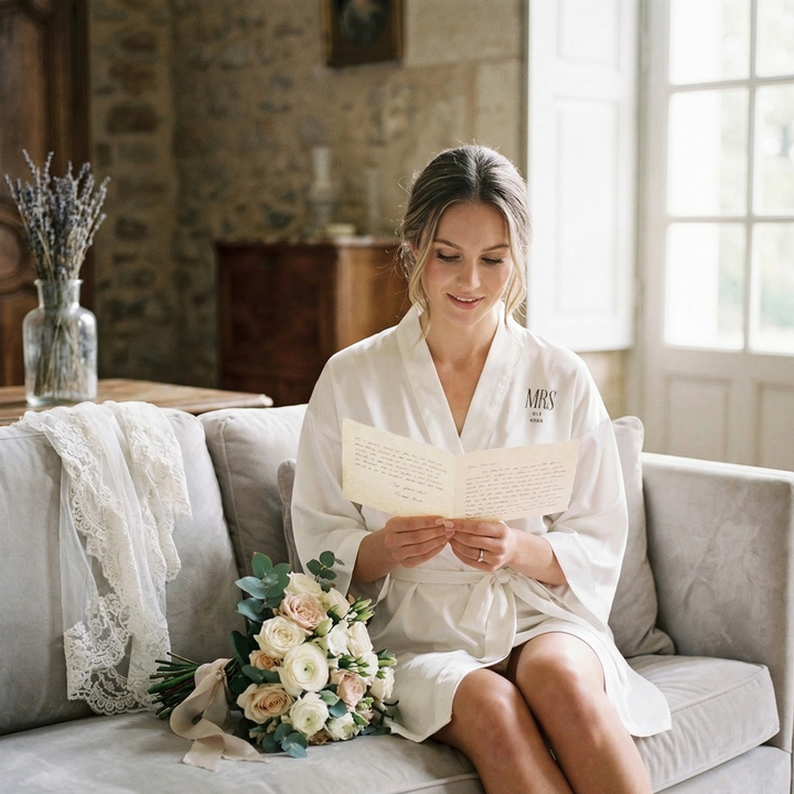 Pearl Union Mrs Est. 2026 Bridal Satin Robe  —  White Wedding Getting Ready Robe