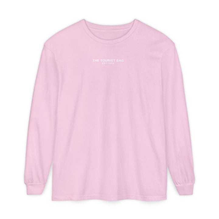 Blush Tides Flamingo Emblem, Unisex Garment-dyed Long Sleeve T-Shirt (Pink)