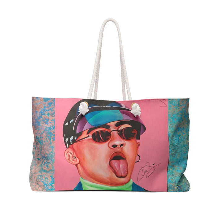 Signature Portrait - Blue Pink Metal Weekender Bag (Inspired by BadBunny) product image from The Tourist Bag