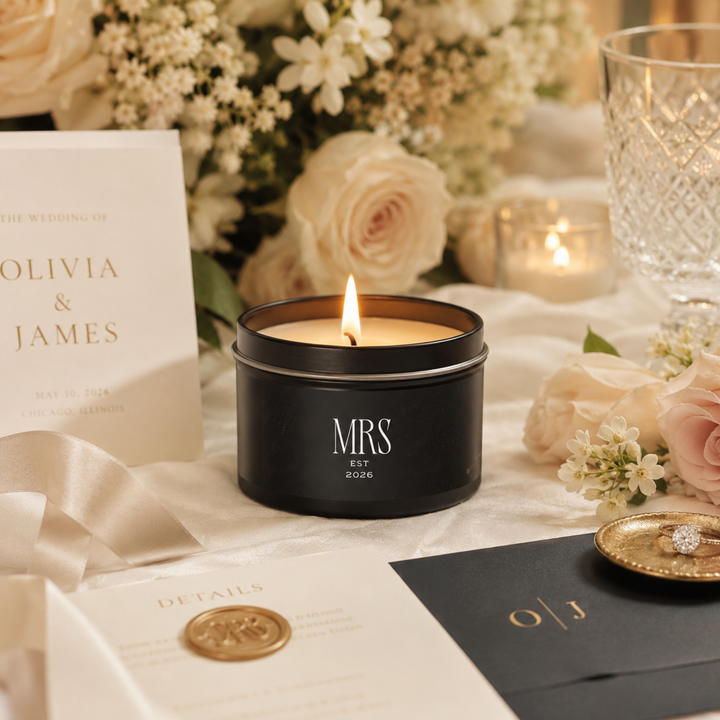 Midnight Union Bride Candle  —  Mrs Est 2026 Spa Retreat Scent