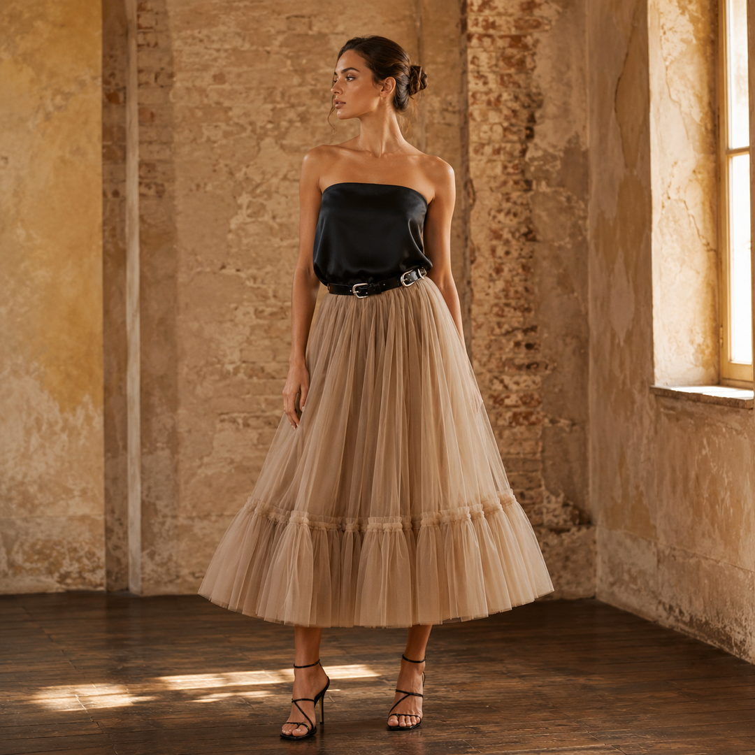 Chocolate Amour Champagne Tulle Reception Skirt