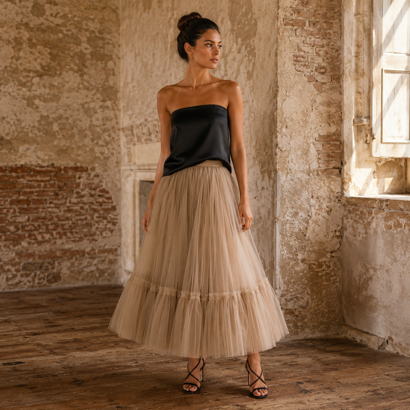 Chocolate Amour Champagne Tulle Reception Skirt