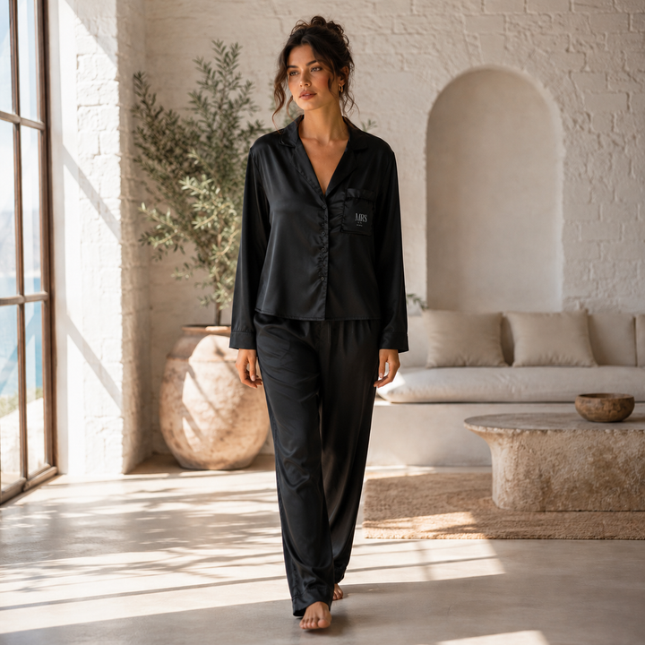 Midnight Union Bride Satin Pajama Set  —  Mrs Est 2026 Long Sleeve Wedding & Honeymoon Set