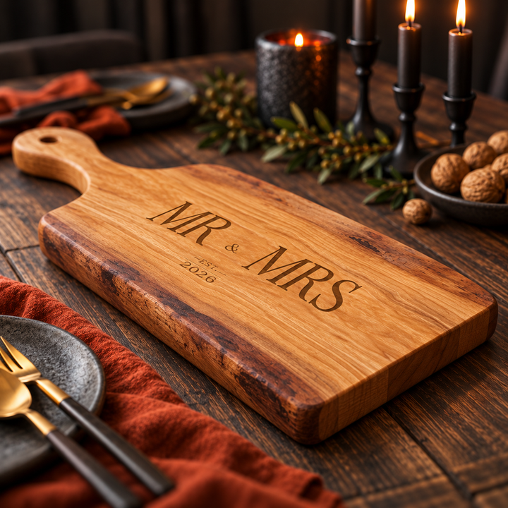 Mr. & Mrs. Est. 2026 Live-Edge Cherry Wood Serving Board