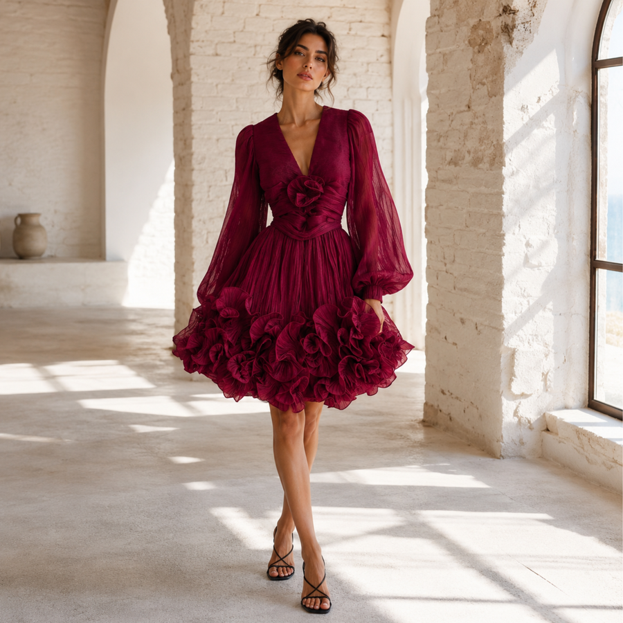 Crimson Promise Ruffle Mini Dress
