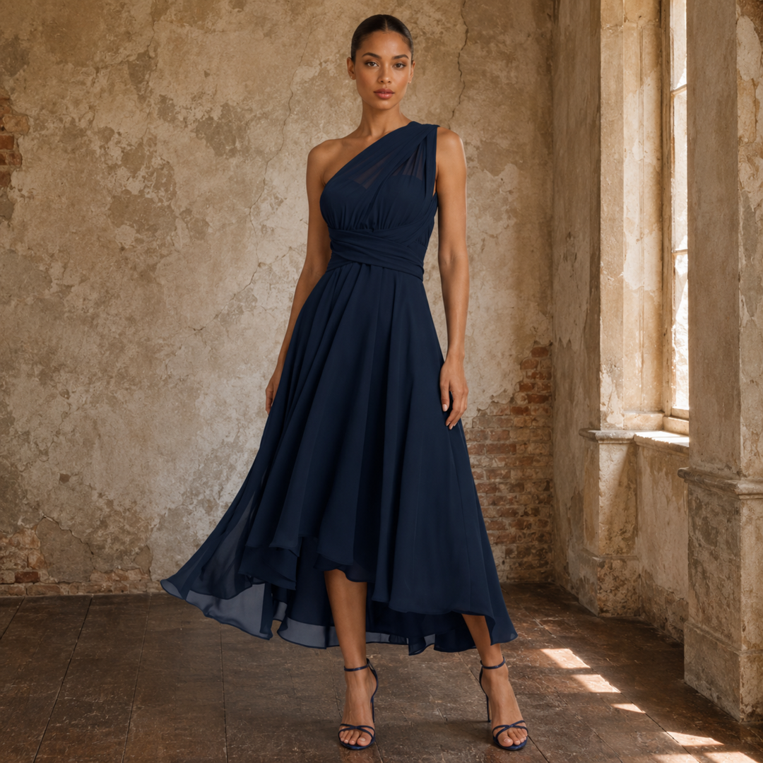 Gilded Garden Navy Asymmetrical Dress