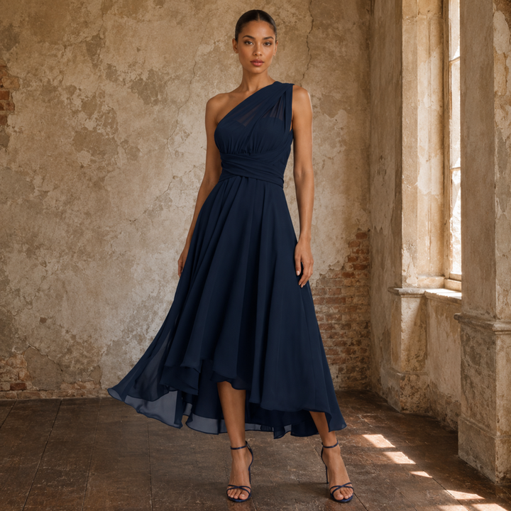 Gilded Garden Navy Asymmetrical Dress