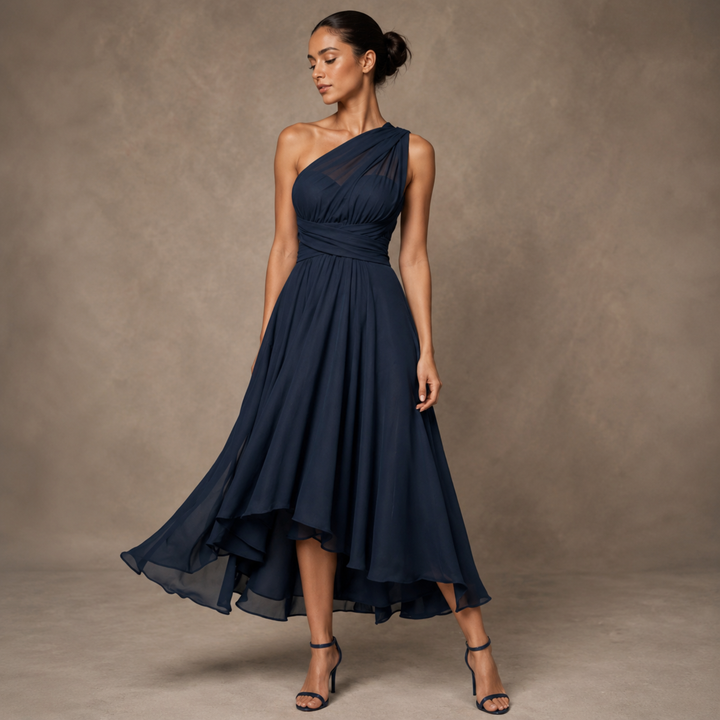 Gilded Garden Navy Asymmetrical Dress