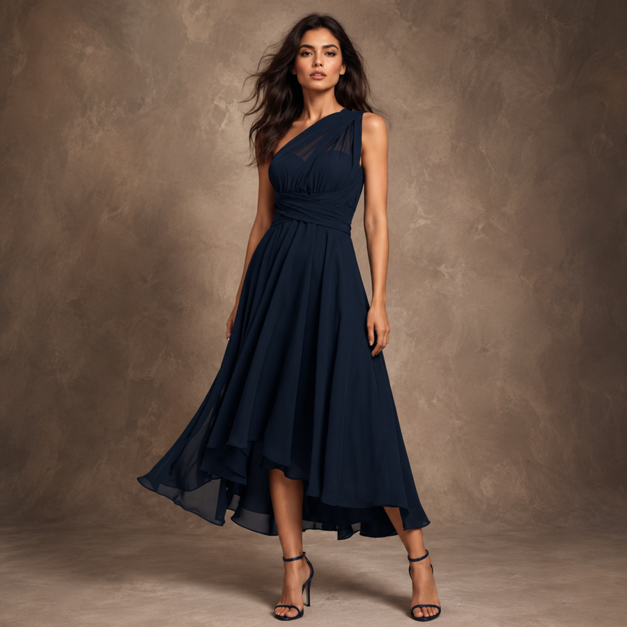 Gilded Garden Navy Asymmetrical Dress