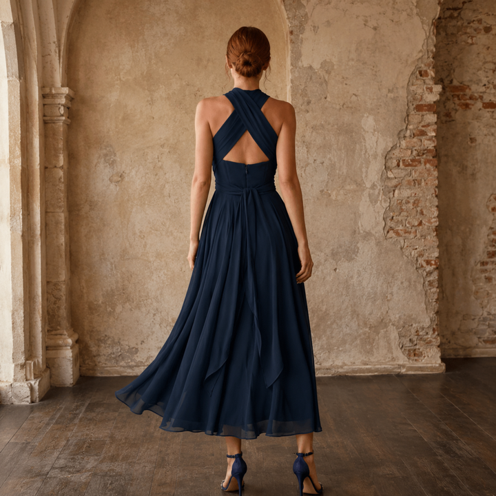Gilded Garden Navy Asymmetrical Dress