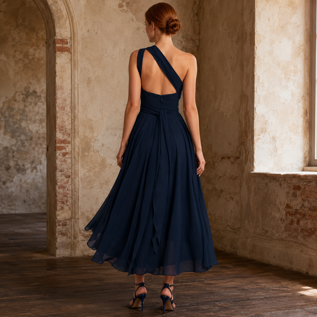 Gilded Garden Navy Asymmetrical Dress