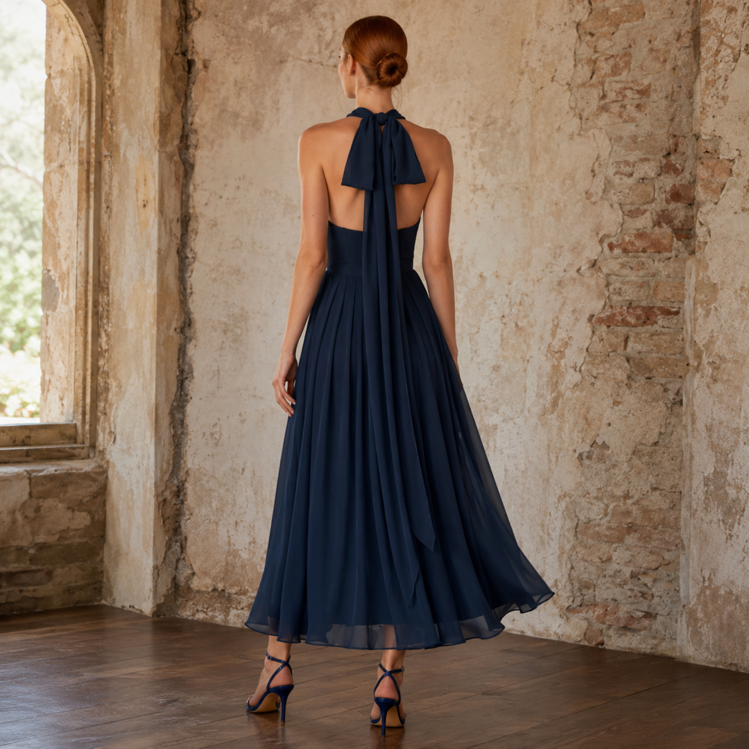 Gilded Garden Navy Asymmetrical Dress