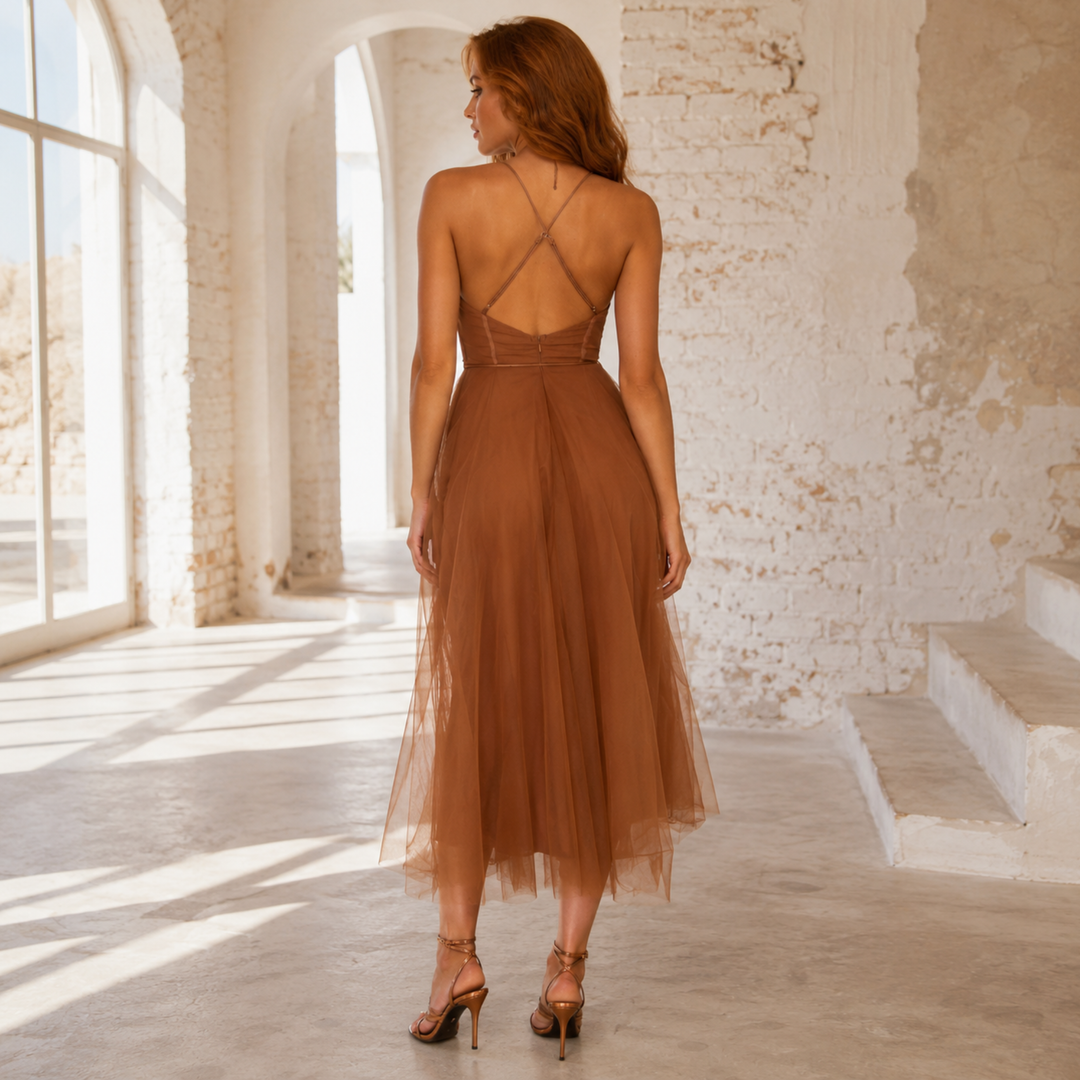 Copper Keepsake Crisscross Tulle Midi  Dress