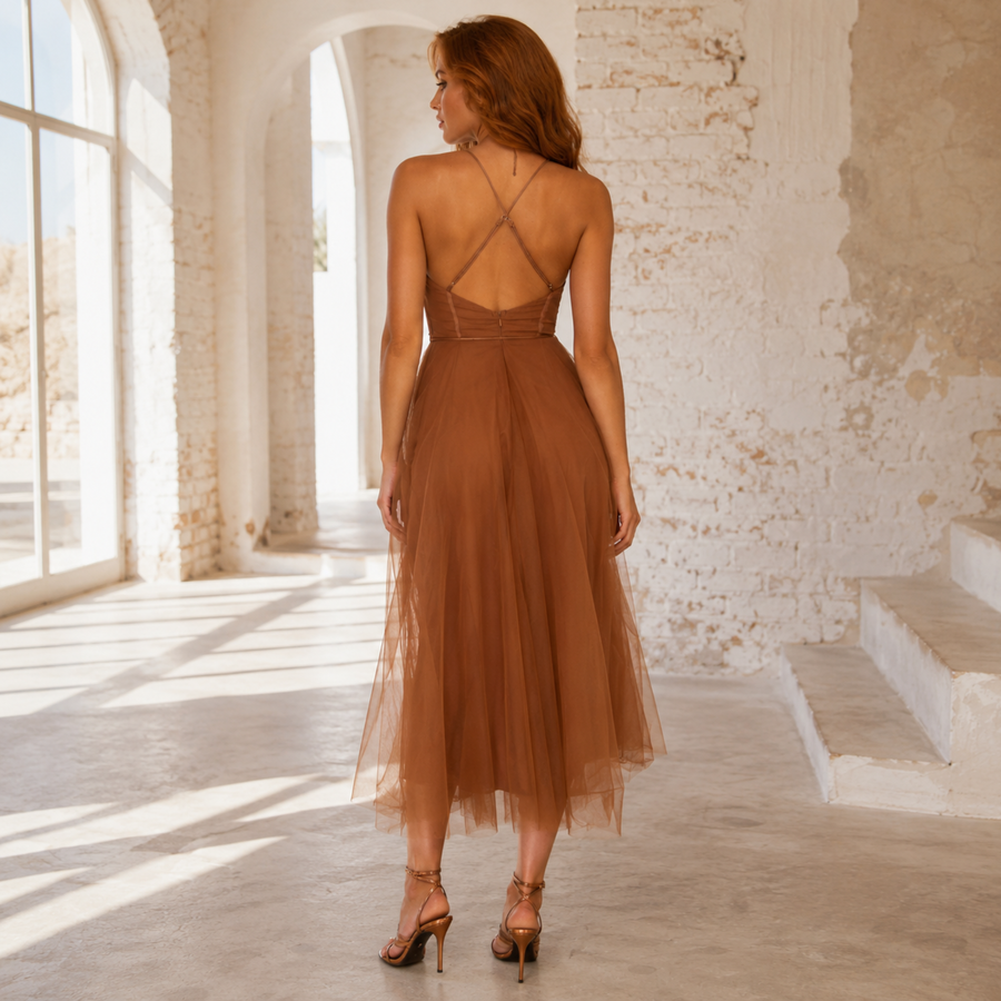 Copper Keepsake Crisscross Tulle Midi  Dress