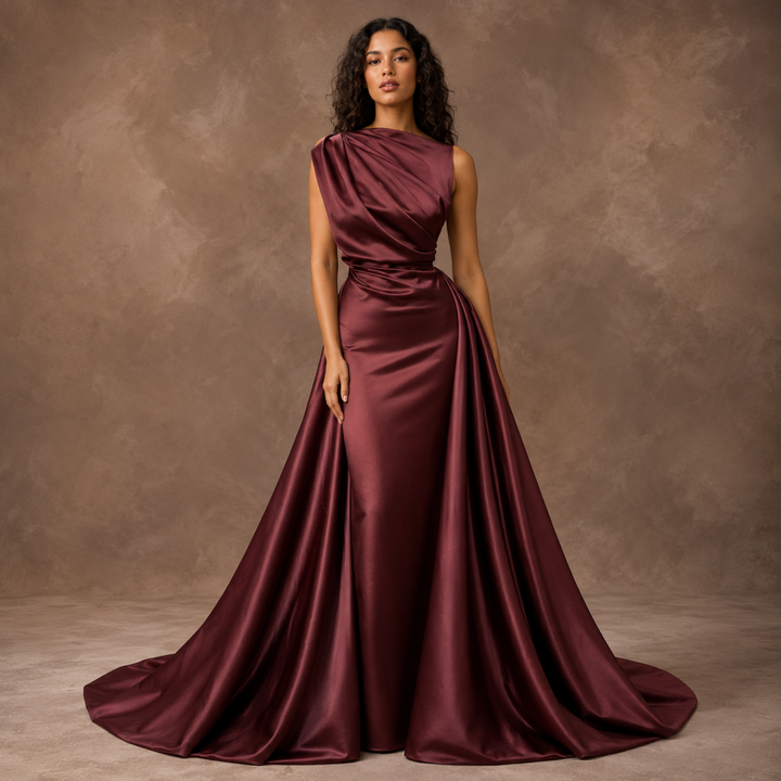 Crimson Promise Satin Mermaid Gown