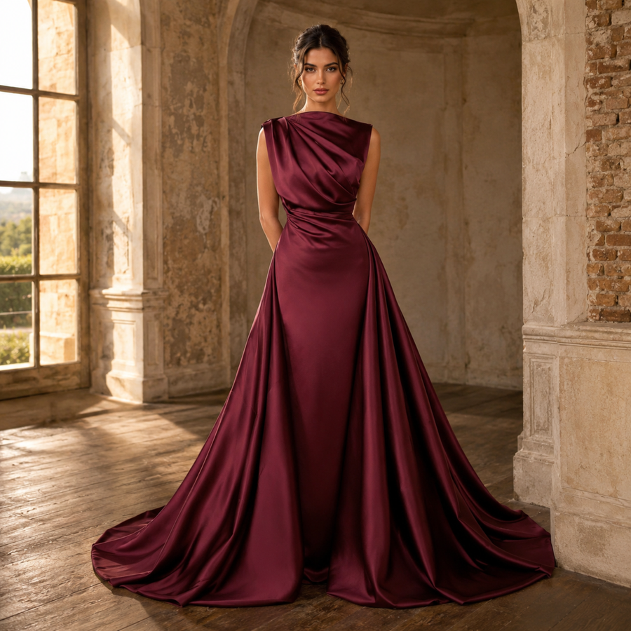 Crimson Promise Satin Mermaid Gown