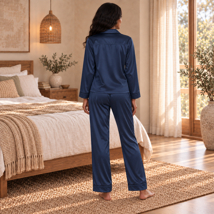Team Bride Navy Women's Satin Pajamas