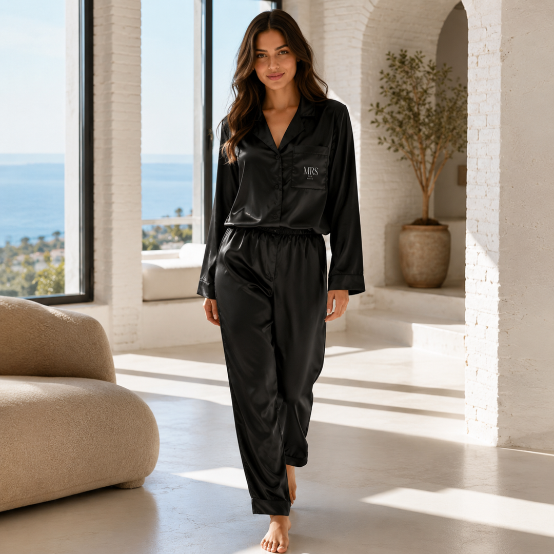 Midnight Union Bride Satin Pajama Set  —  Mrs Est 2026 Long Sleeve Wedding & Honeymoon Set