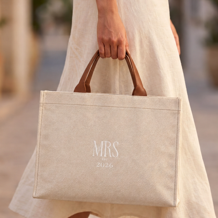 Ivory & Cognac Mrs. Est. 2026 Bridal Carryall