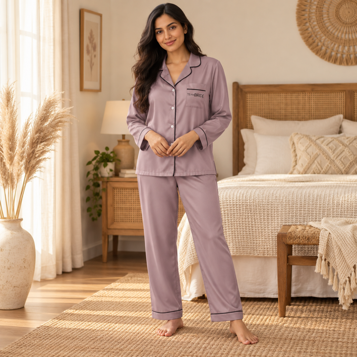 Team Bride Dusty Mauve Satin Pajama Set