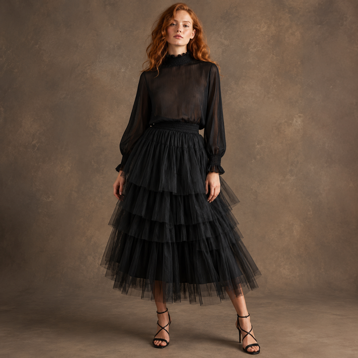 Midnight Reverie Tiered Tulle Skirt