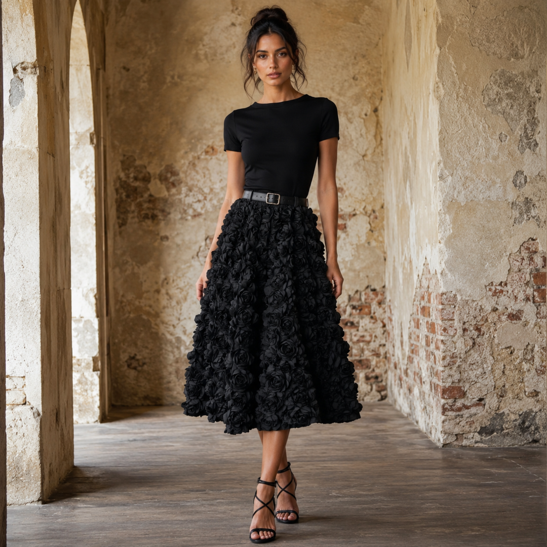 Petal Bloom Rosette Midi Skirt