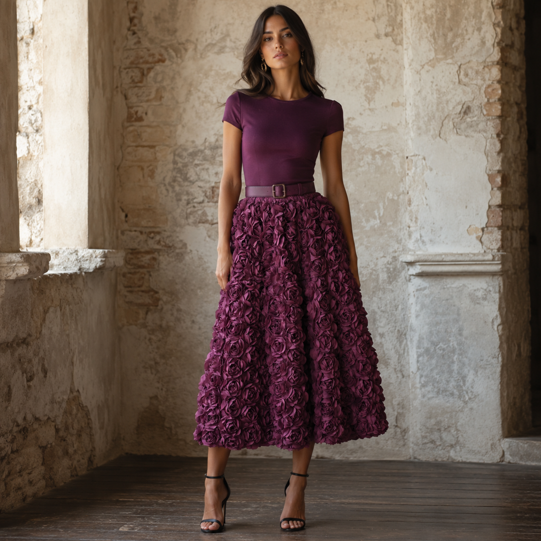 Petal Bloom Rosette Midi Skirt