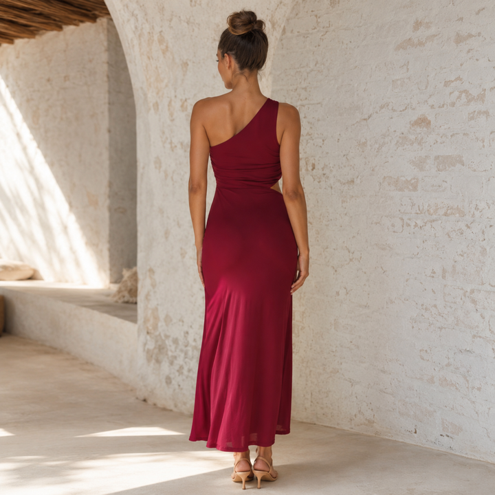 Crimson Allure One-Shoulder Gown