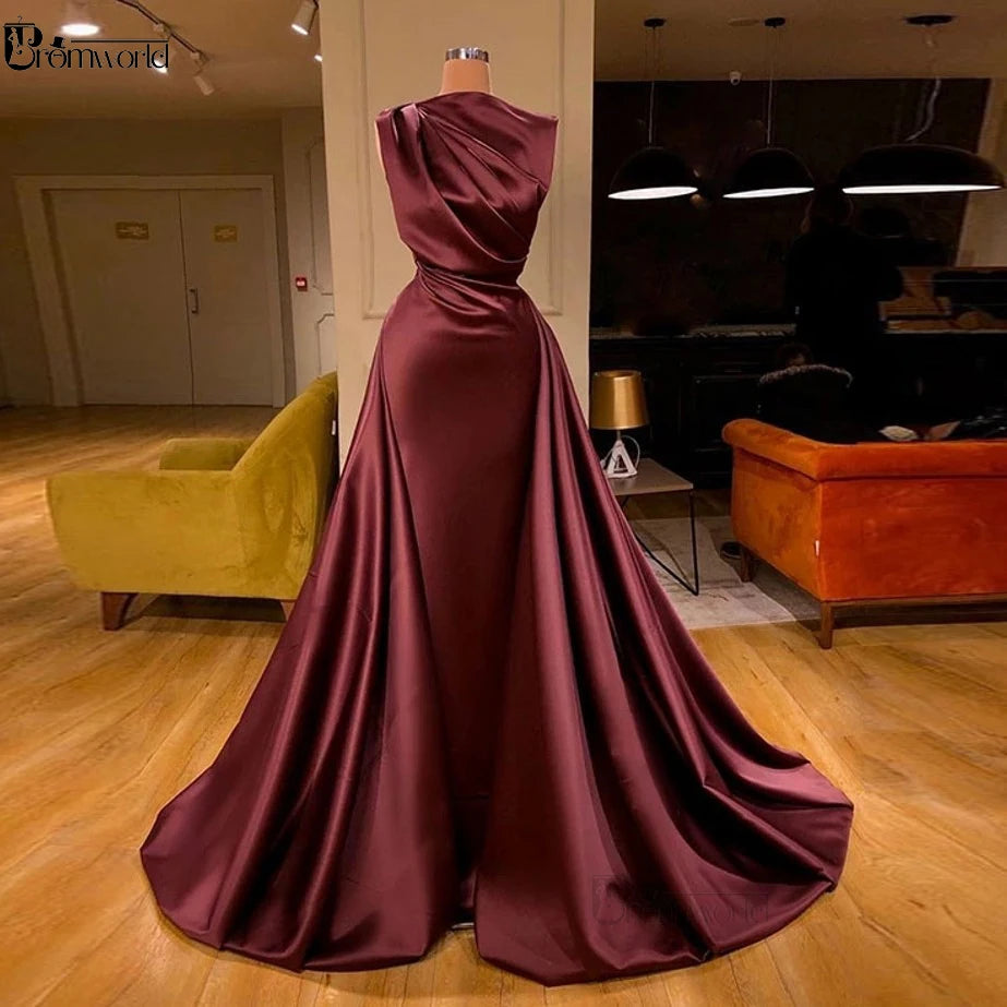 Crimson Promise Satin Mermaid Gown – Vintage Vineyard Destination Bridesmaid Dress