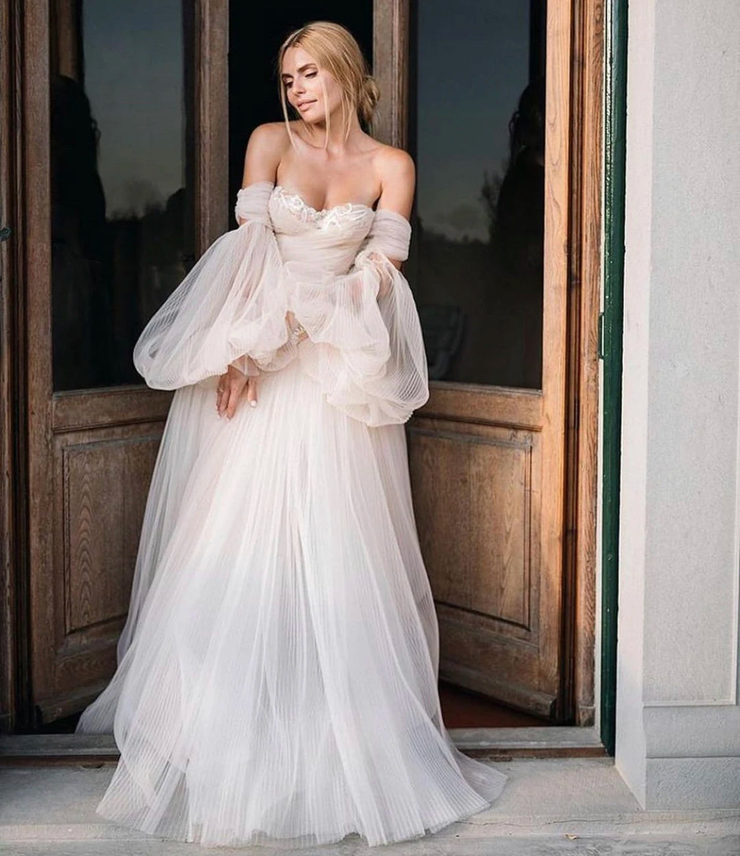 Pearl Union Ivory Whisper Off-Shoulder Tulle Bridal Gown