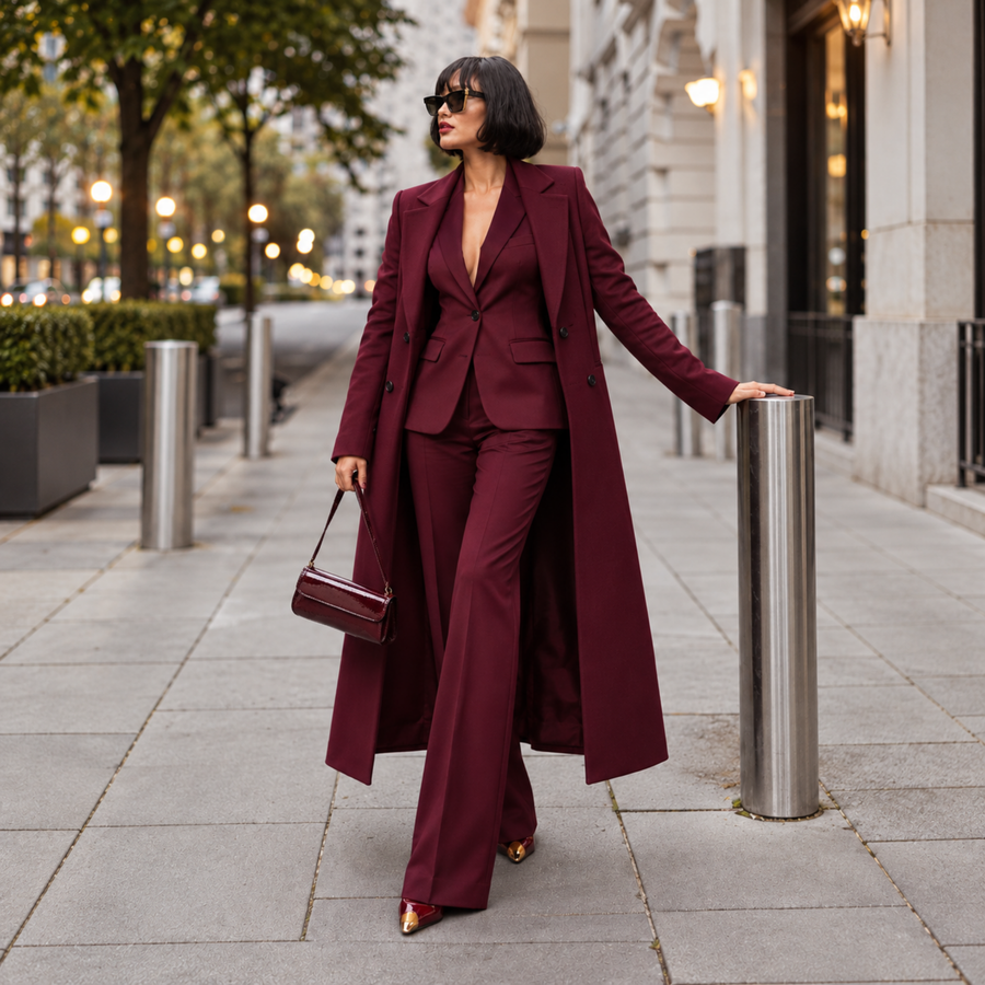 Crimson Promise Burgundy Three-Piece Longline Pantsuit