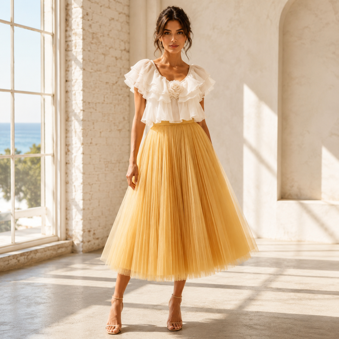 Pearl Blossom Ruffle Top