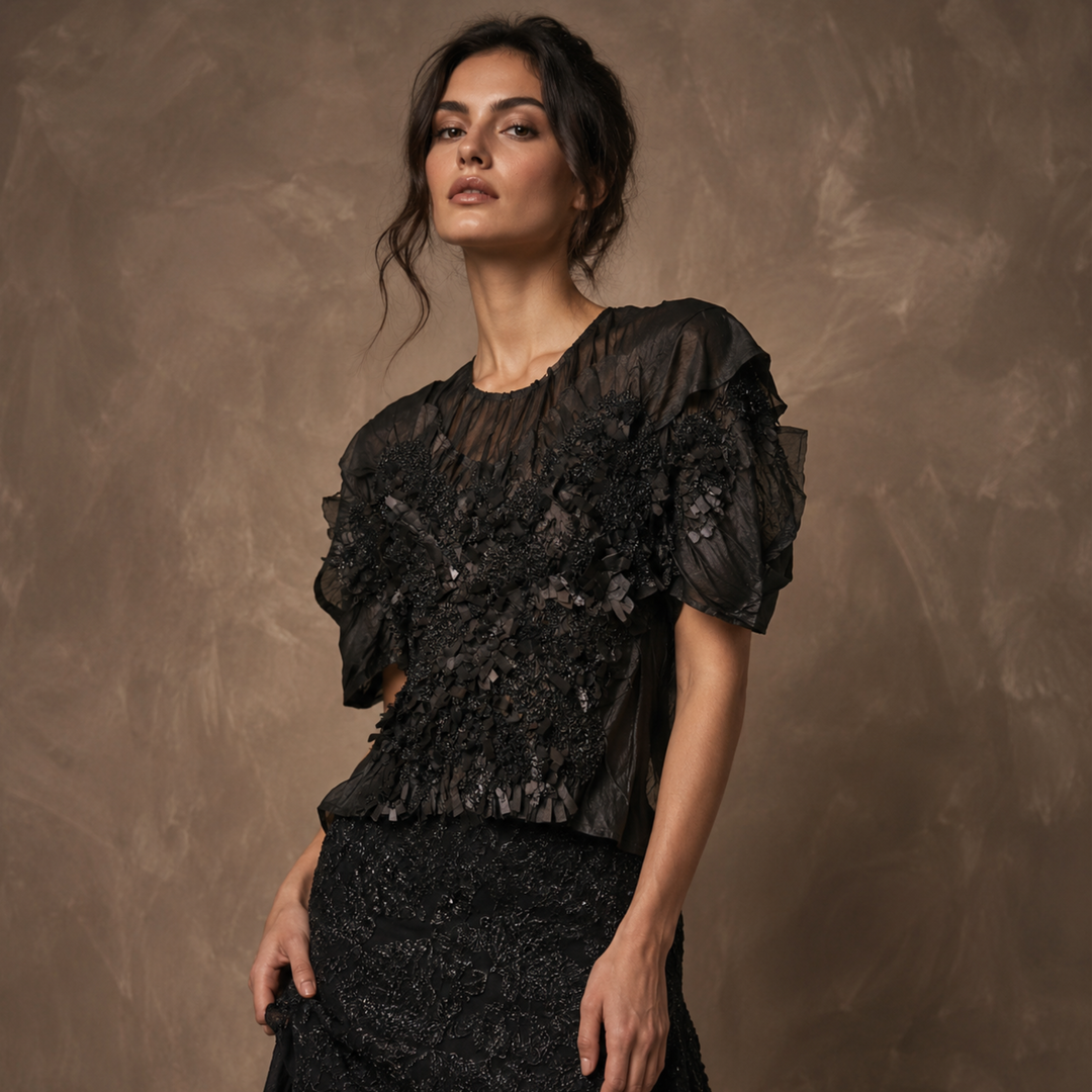 Midnight Bloom Couture Blouse