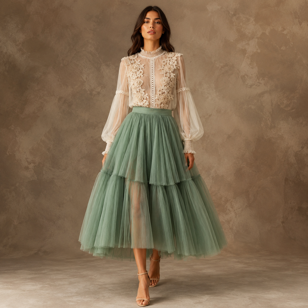 Sage Garden Layered Tulle Skirt
