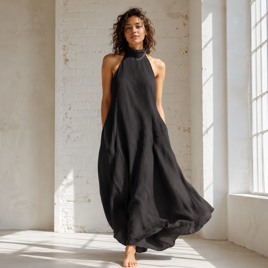 Chocolate Amour Flowing Halter Maxi Dress