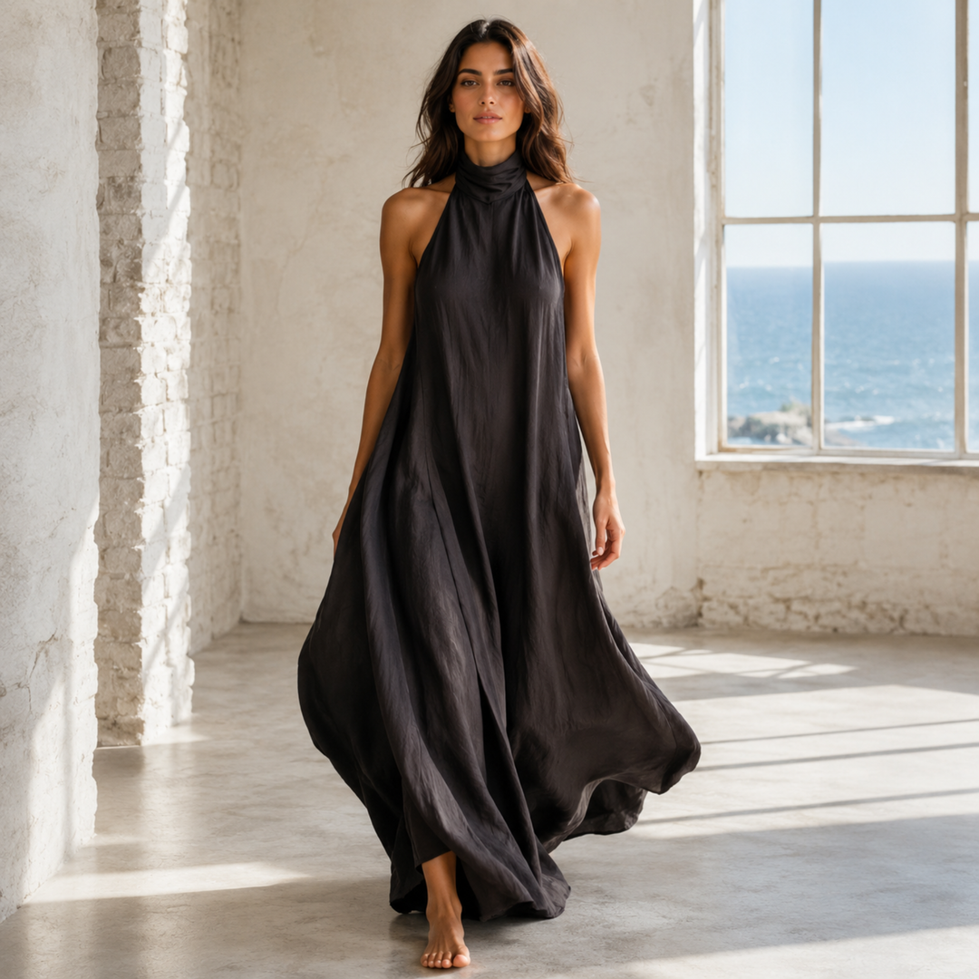 Chocolate Amour Flowing Halter Maxi Dress