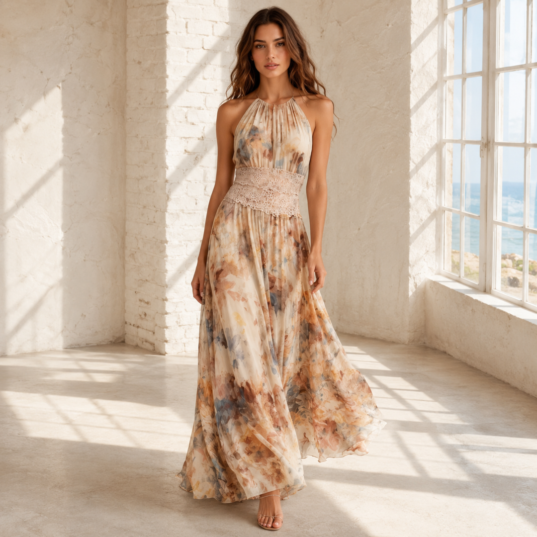 Desert Bloom Halter Resort Maxi Dress