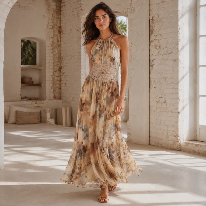 Desert Bloom Halter Resort Maxi Dress