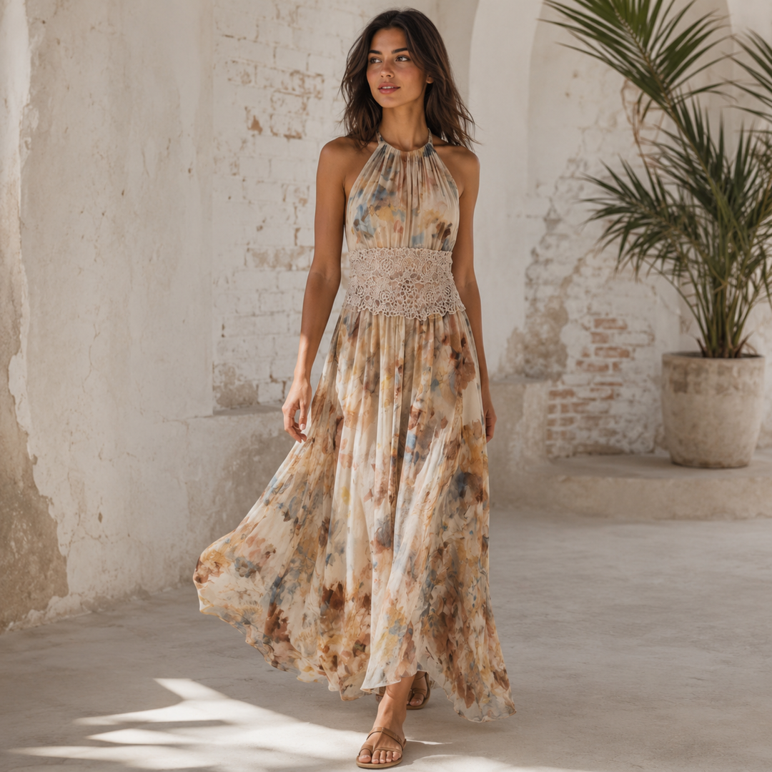 Desert Bloom Halter Resort Maxi Dress