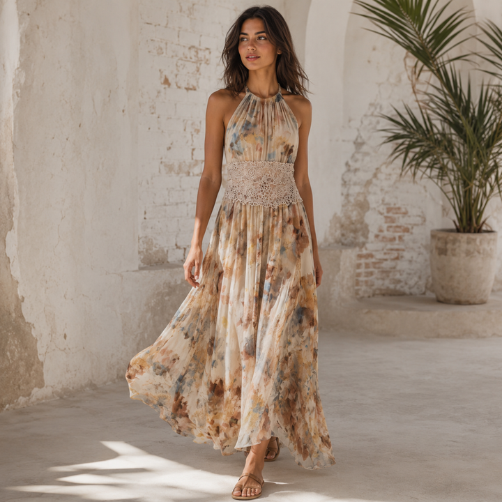 Desert Bloom Halter Resort Maxi Dress